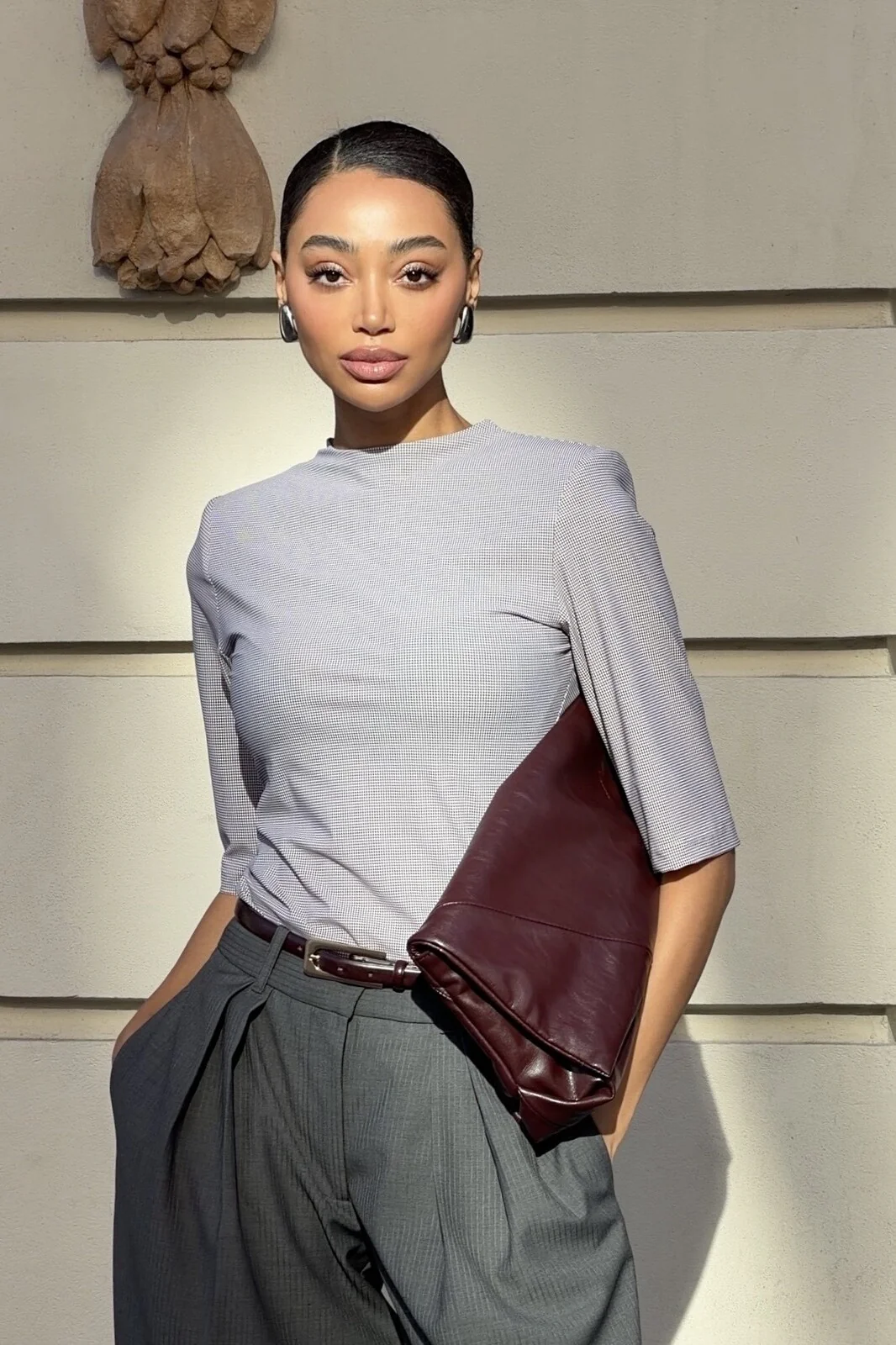 CAMISOLA PIED-DE-POULE COM OMBREIRAS - Image 3