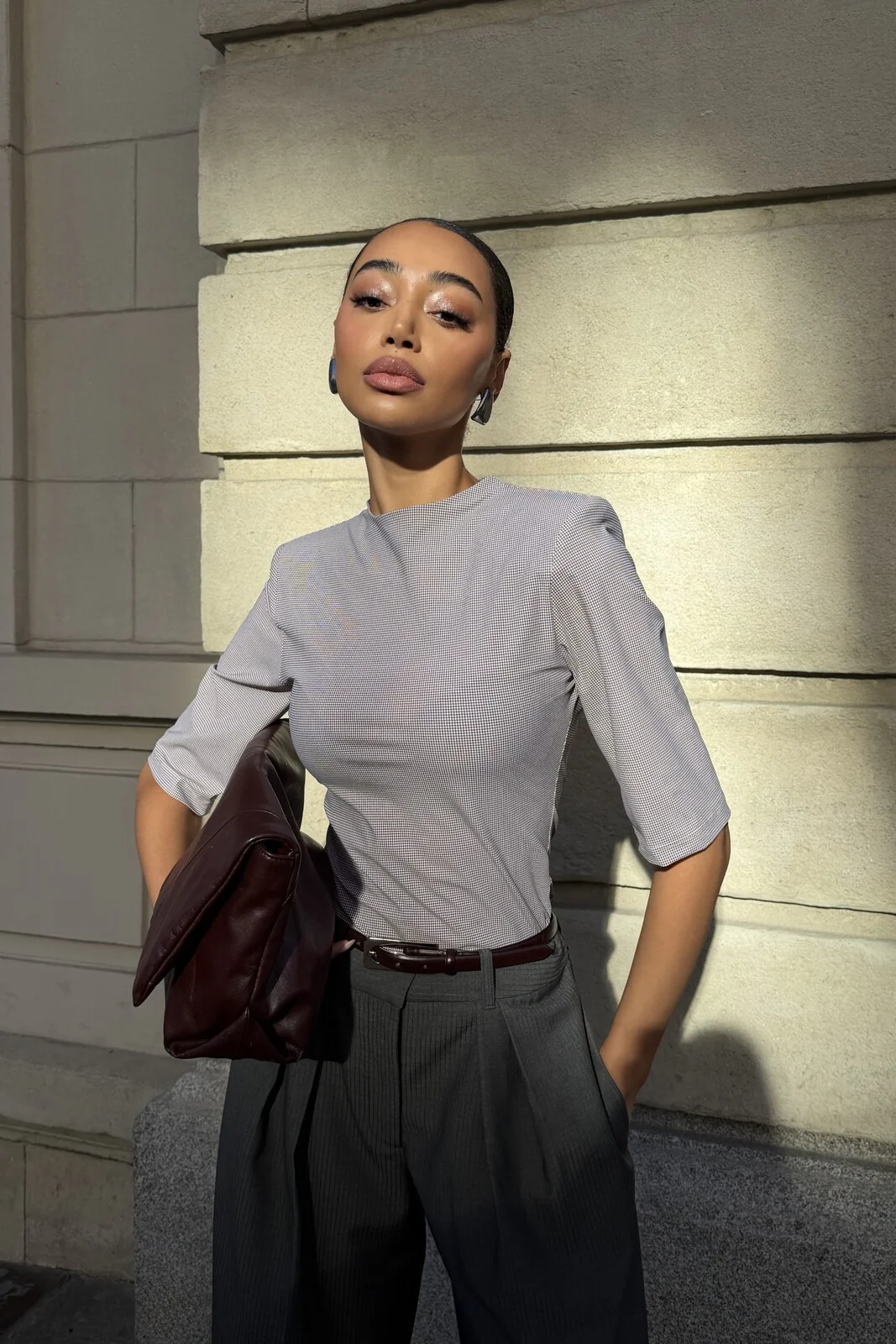 CAMISOLA PIED-DE-POULE COM OMBREIRAS - Image 4